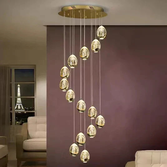Extra Long Glass LED Droplight Chandelier Pendant for Staircase / foyer