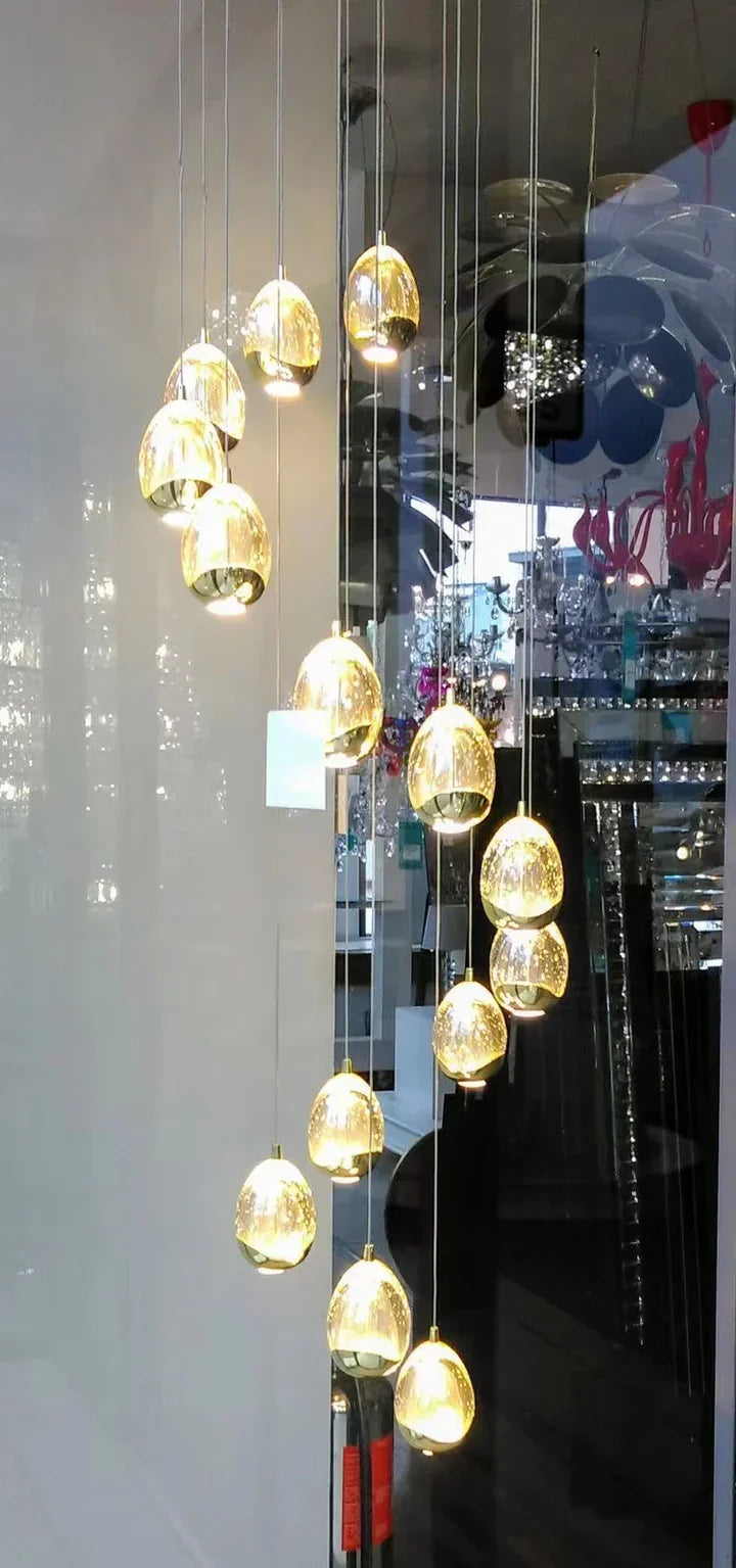 Extra Long Glass LED Droplight Chandelier Pendant for Staircase / foyer