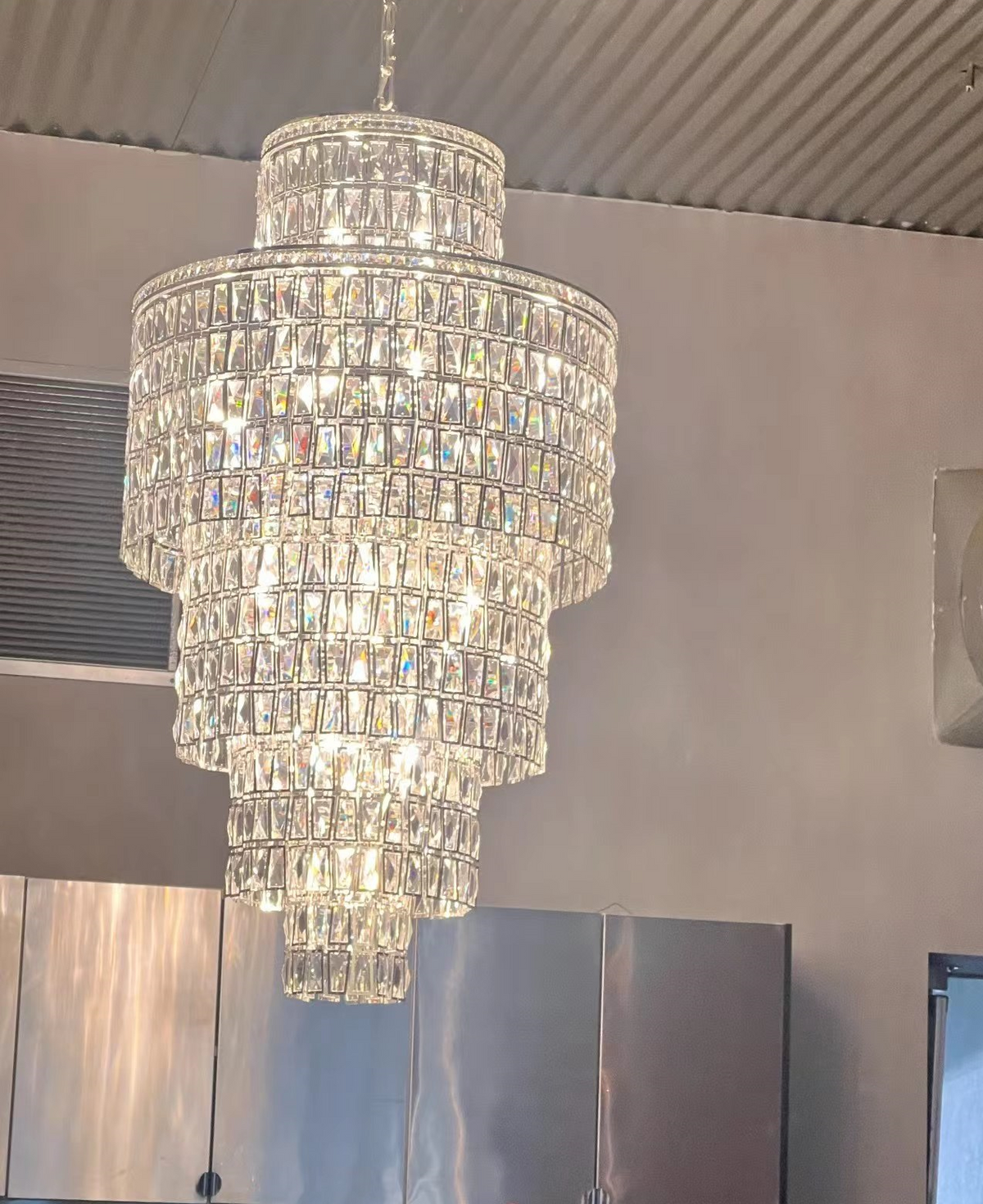 Luxury Round / oval Multi-Tier Crystal Chandelier in Silver Finish