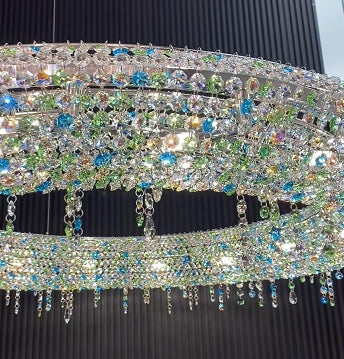 Unique Eccentric Circle Colorful Crystal Beads Chandelier Luxury Ceiling Lamp for Living / dining Room