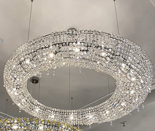 Unique Eccentric Circle Colorful Crystal Beads Chandelier Luxury Ceiling Lamp for Living / dining Room
