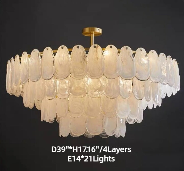 Post-Modern Creative Art Cloud Glass Shell Double Layer Round Chandelier for Living & Dining Room
