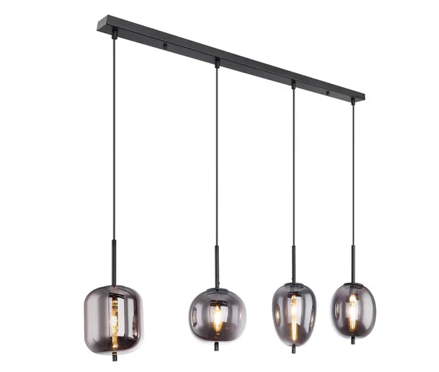 Modern Rectangular Smoky Gray Glass and Metal Chandelier for Dining Room & Kitchen Island