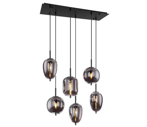 Modern Rectangular Smoky Gray Glass and Metal Chandelier for Dining Room & Kitchen Island