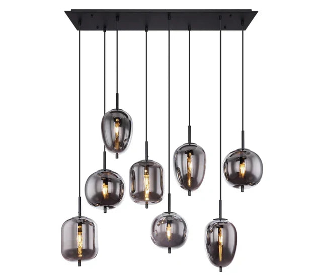 Modern Rectangular Smoky Gray Glass and Metal Chandelier for Dining Room & Kitchen Island