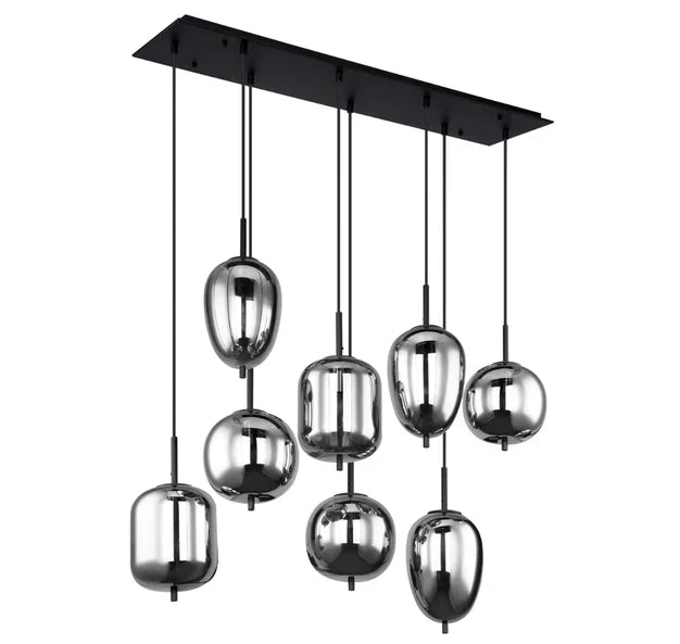 Modern Rectangular Smoky Gray Glass and Metal Chandelier for Dining Room & Kitchen Island
