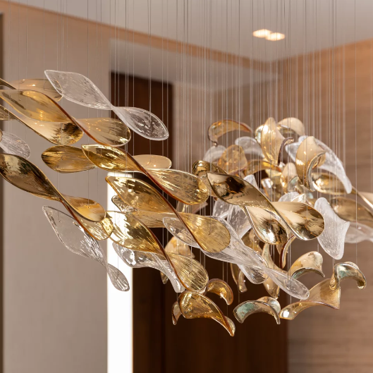 Luxury Glass Leaves Floating Chandelier with High-Quality Finish for Hotel, Villa, Living Room