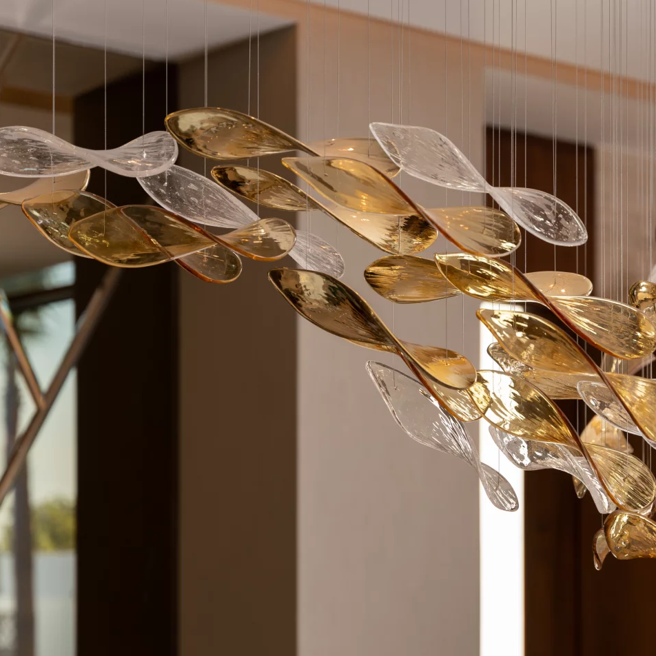 Luxury Glass Leaves Floating Chandelier with High-Quality Finish for Hotel, Villa, Living Room