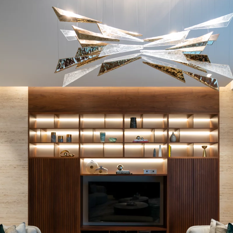 Luxury Icicle Glass and Metal Floating Chandelier with Elegant Finish for Living Room and Villa