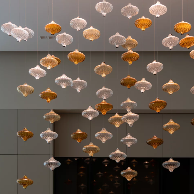 Custom Glass Lantern Floating Chandelier with Artistic Design for Staircase Foyer Villa Living Room