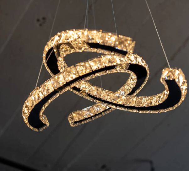 Modern Crystal Double C Chandelier with Chrome Finish and K9 Crystal for Dining, Living, Bedroom