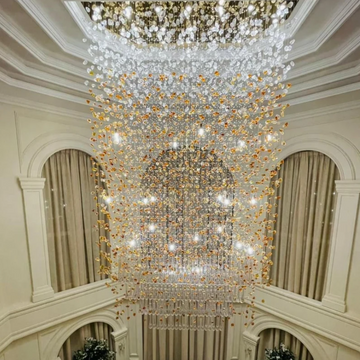 Modern Waterfall Glass Gem Stone Chandelier with Rectangle Canopy – High-Quality Glass and Metal Finish for