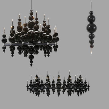 Modern Black & White Glass Ball Cluster Chandelier – Round / linear Metal Finish for Living & Dining Room