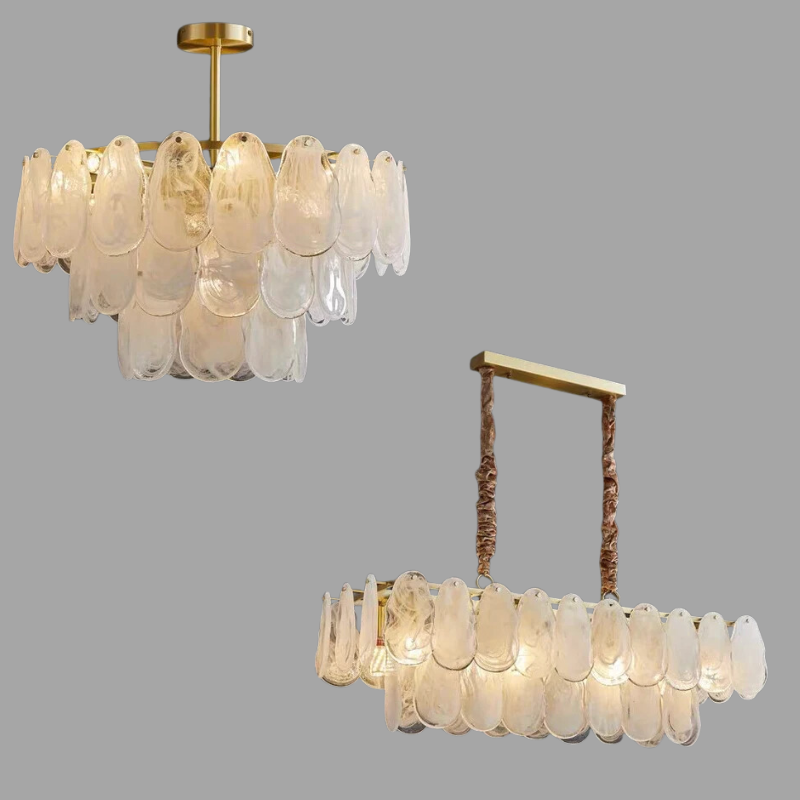 Post-Modern Creative Art Cloud Glass Shell Double Layer Round Chandelier for Living & Dining Room