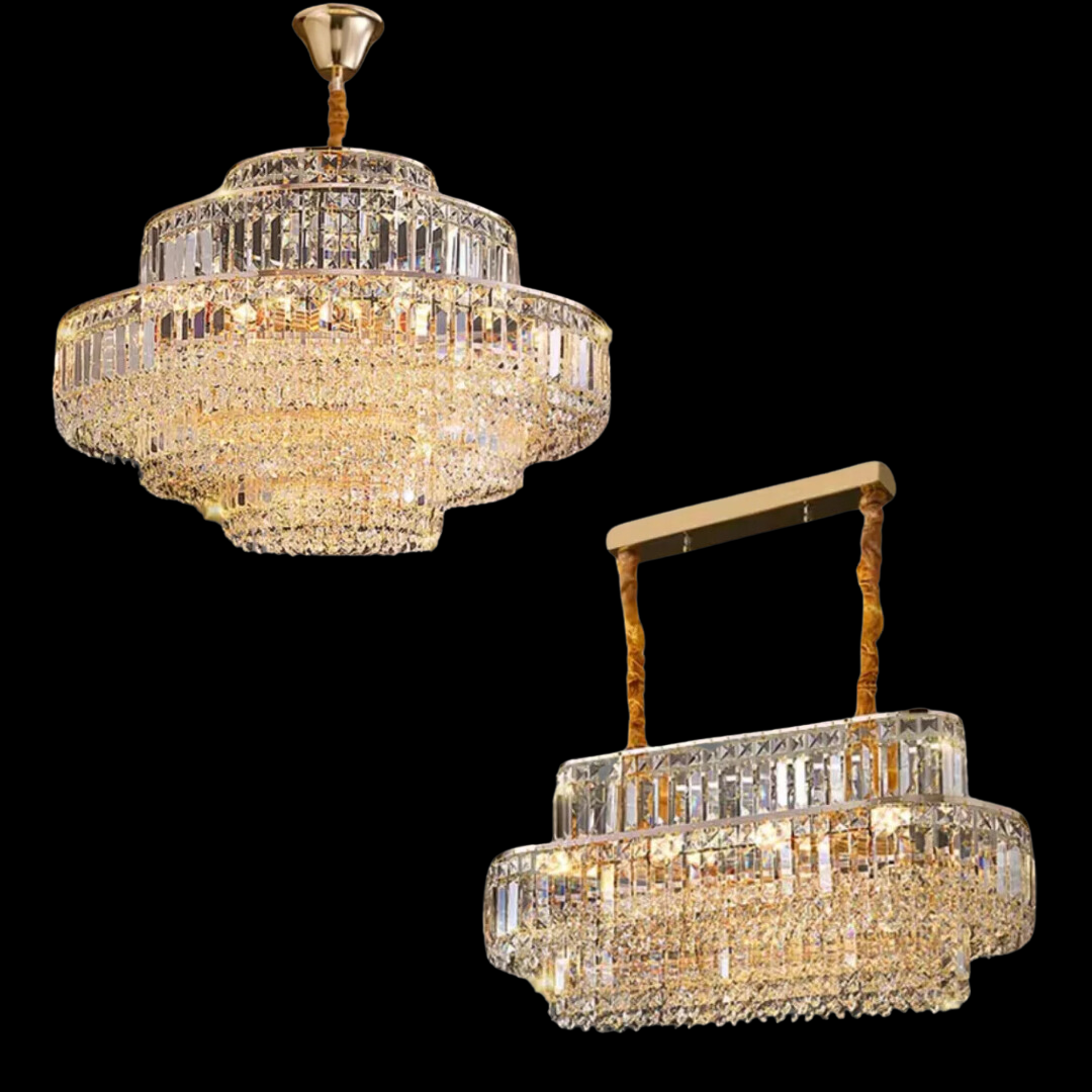Modern Light Luxury Multi-Tier Diamond Crystal Rod Pendant Chandelier for Living / dining Room