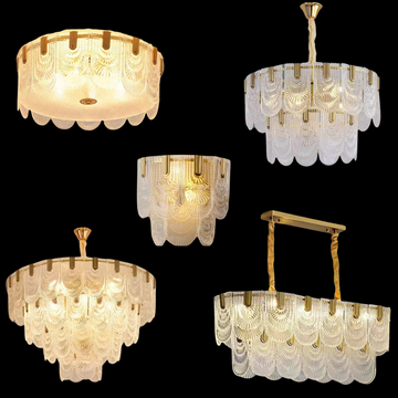Nordic Light Luxury Patterned Glass Pendant Chandelier Suit for Living / dining Room / bedroom