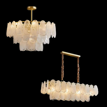 Post-Modern Creative Art Cloud Glass Shell Double Layer Round Chandelier for Living & Dining Room