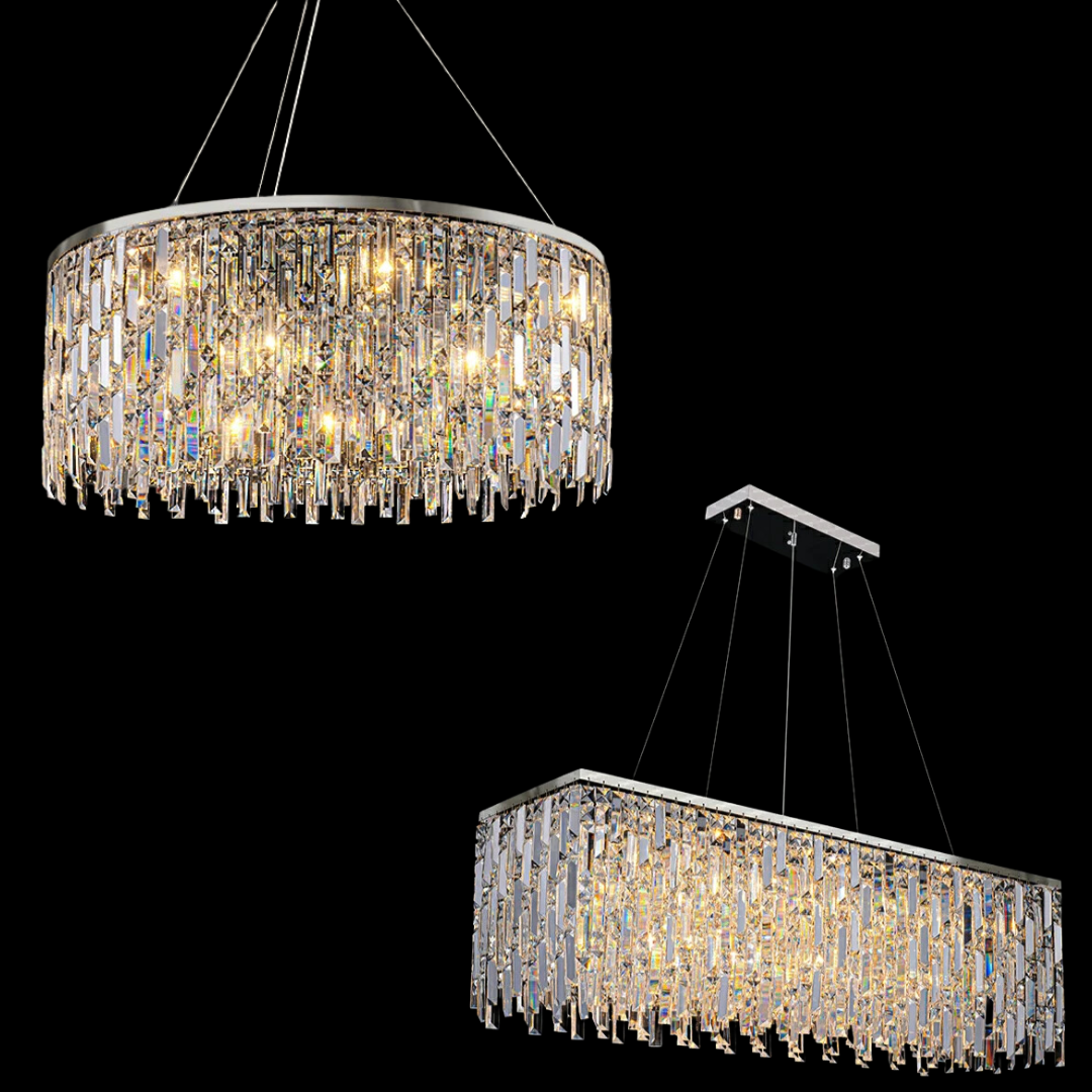 Chrome / Silver Decorative Kitchen Island Lighting Crystal Rectangle Chandelier for Long Dining Table Round