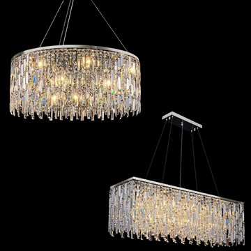 Chrome / Silver Decorative Kitchen Island Lighting Crystal Rectangle Chandelier for Long Dining Table Round