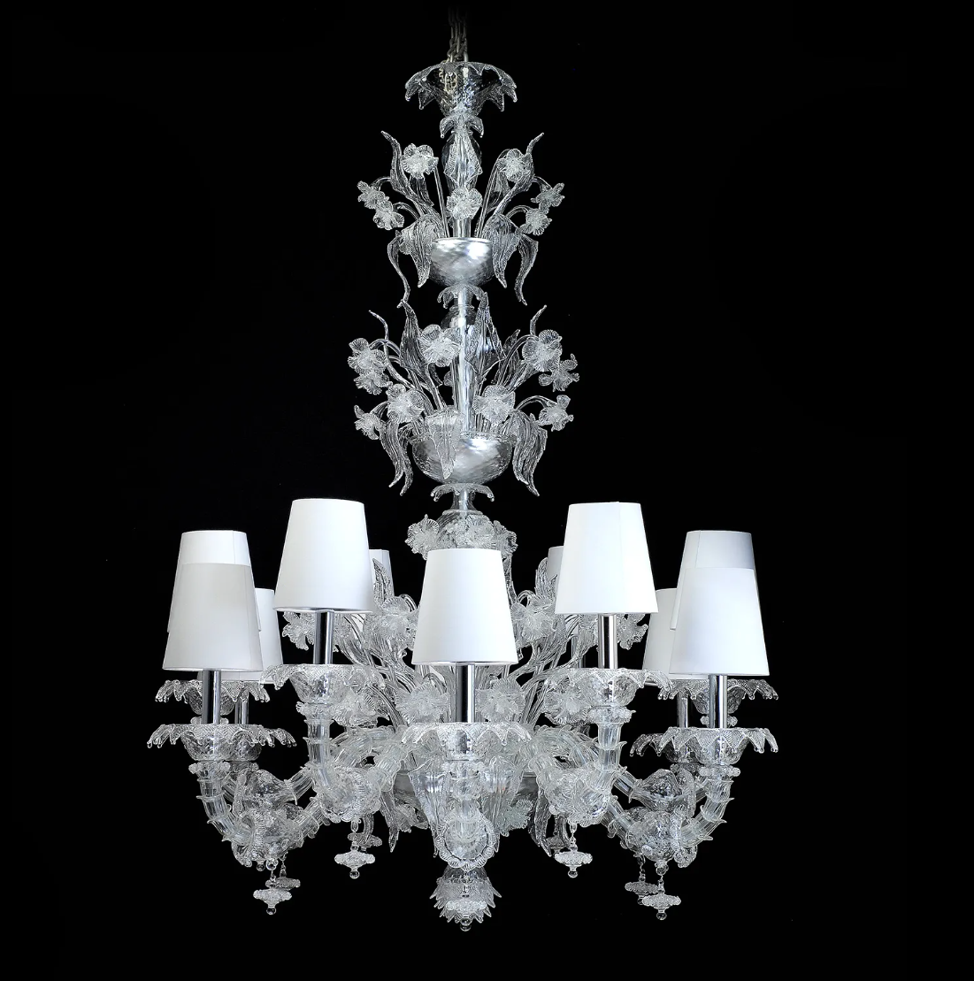 Luxury Crystal and Metal Flower Chandelier with White Lampshade for Living Room, Staircase, Hotel