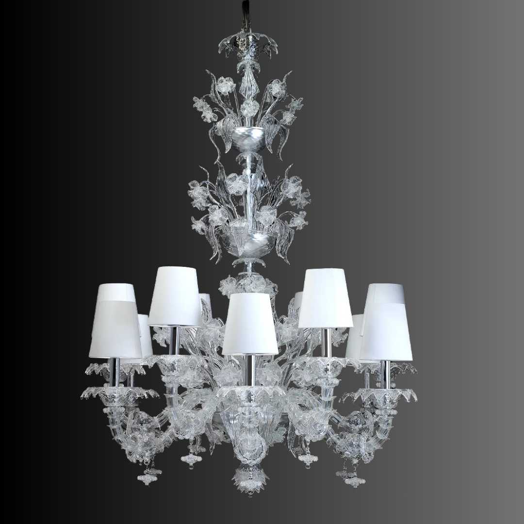 Luxury Crystal and Metal Flower Chandelier with White Lampshade for Living Room, Staircase, Hotel
