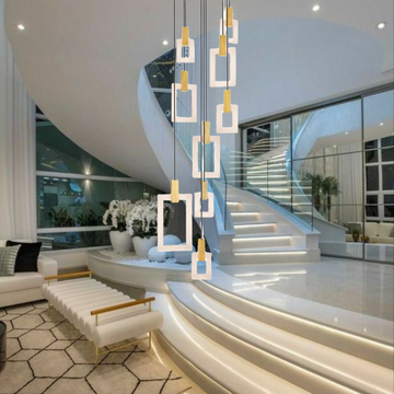 Rectangular LED Pendant Light with White Oak Finish and Acrylic Metal Frame