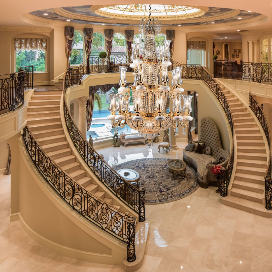 Luxury Multi-Tiered Crystal and Metal Empire Chandelier for Staircase Foyer Villa Hotel