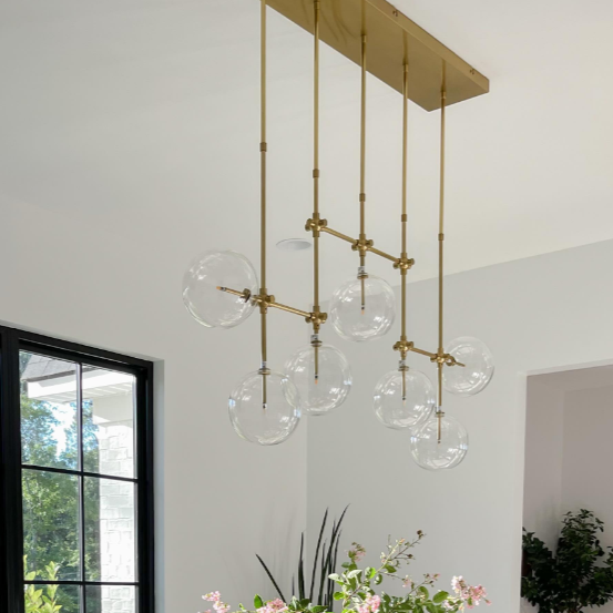Nordic Clear Sphere Glass Chandelier in Black / gold Finish for Dinning Room / kitchen Island