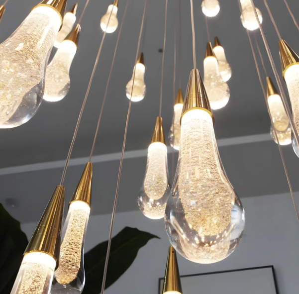 Modern Cascade Raindrop Round Spiral Crystal Chandelier for Staircase / foyer