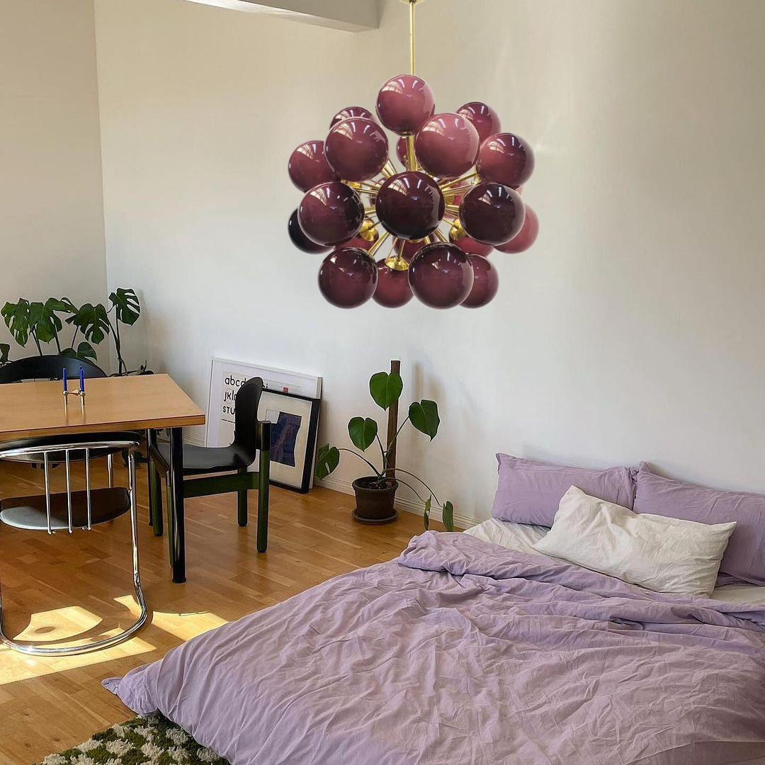 Sputnik White / purple Grapes Glass Chandelier for Living / dining Room / bathroom / bedroom