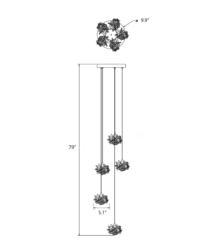 Luxury Floating Crystal Rock Chandelier for Staircase / foyer