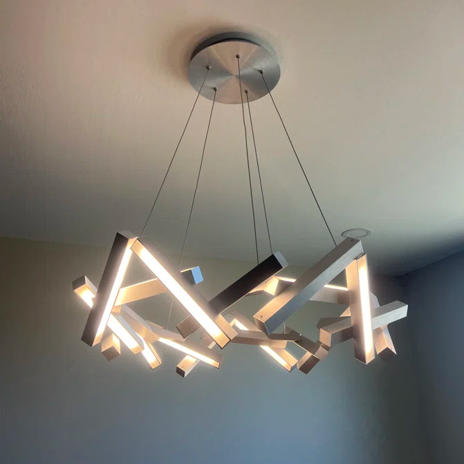 Modern Round / linear Geometric Aluminum LED Chandelier for Dining Room / bedroom