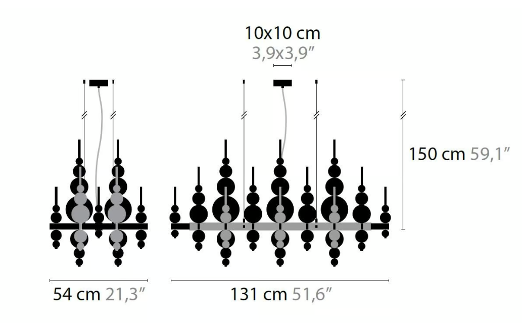 Modern Black & White Glass Ball Cluster Chandelier – Round / linear Metal Finish for Living & Dining Room