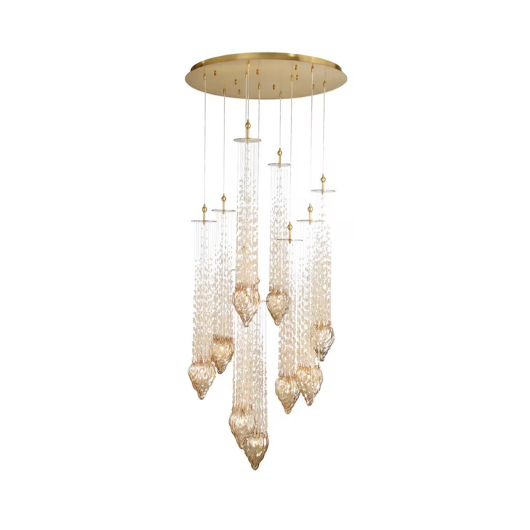 Modern Floating Blown Amber Glass Chandelier for High-Ceiling