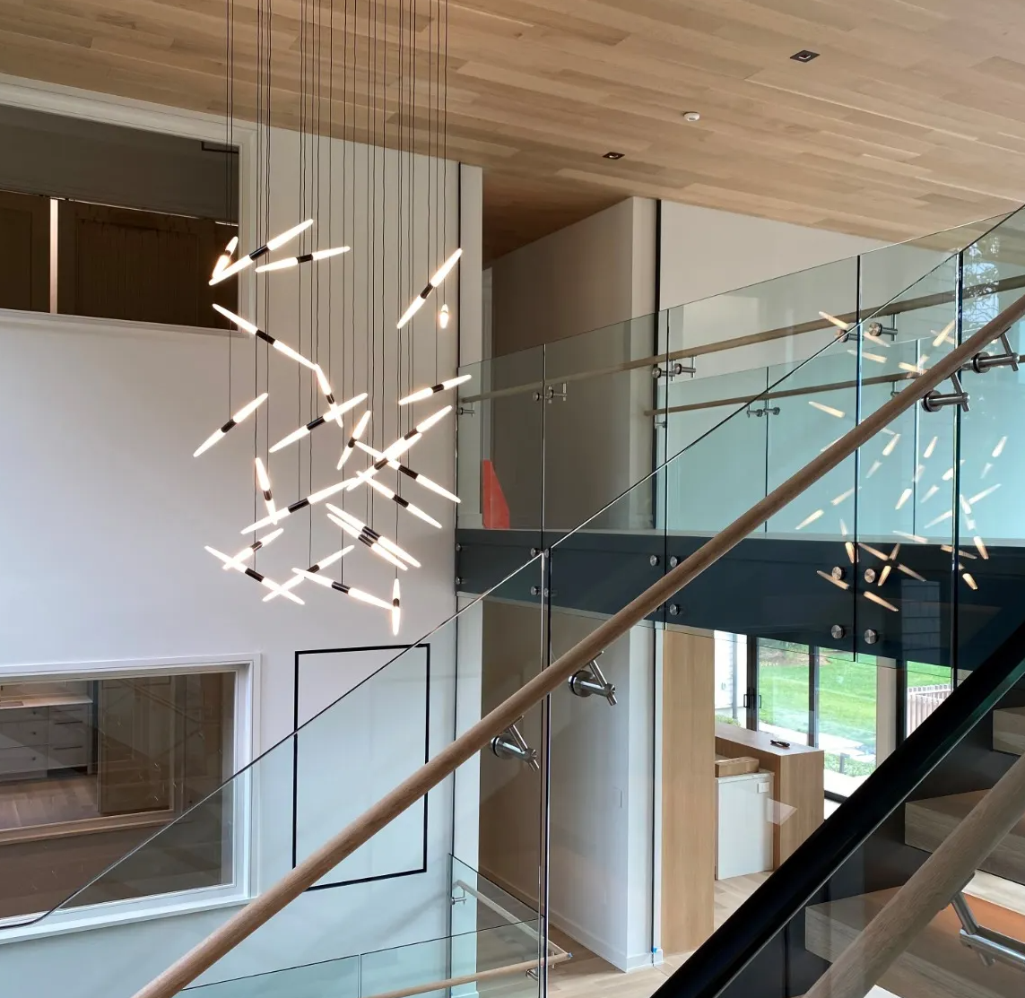 Modern Floating Acrylic Stick Chandelier for High-Ceiling