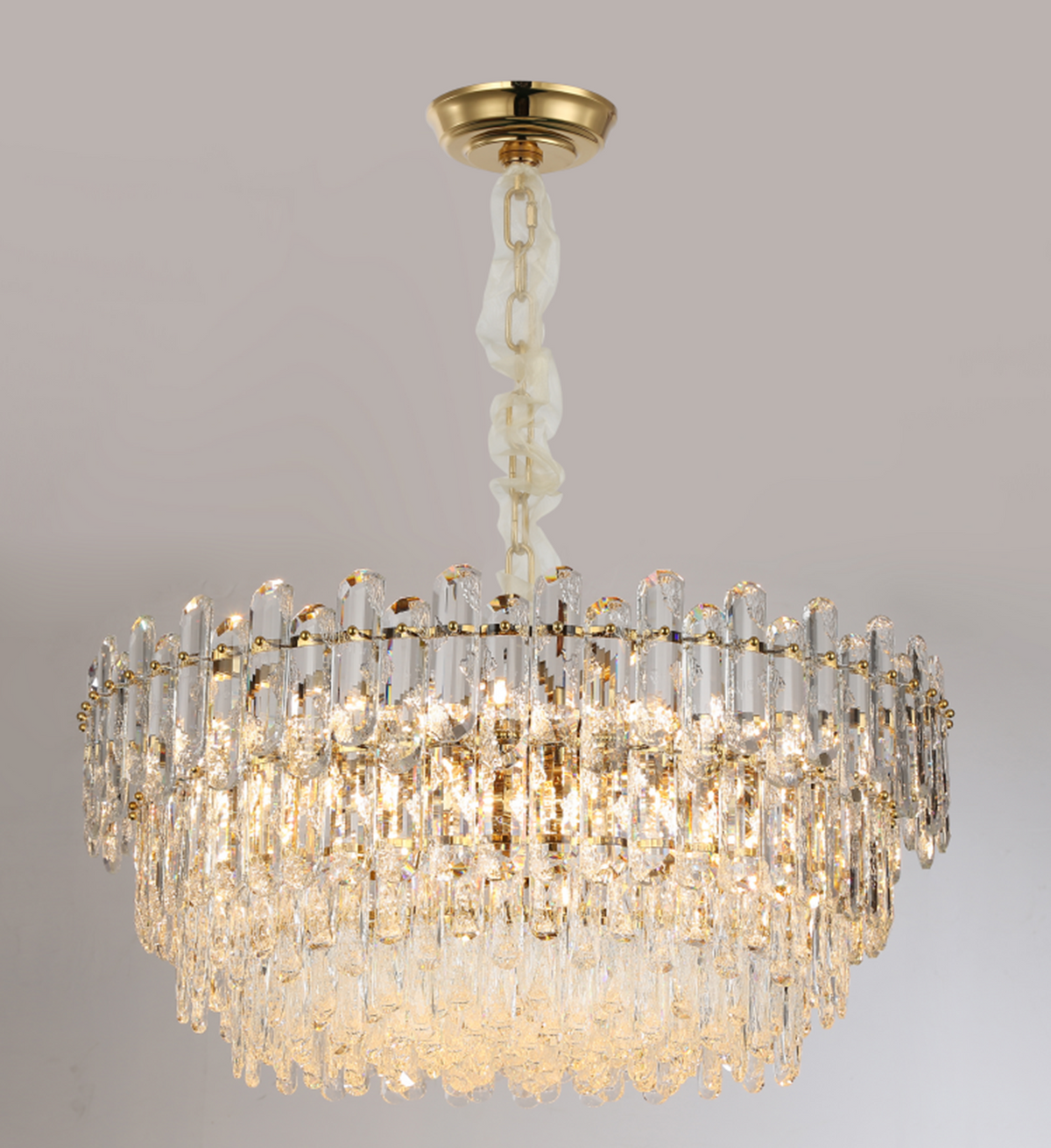 Light Luxury Round / rectangular Clear Crystal Chandelier in Champagne Gold / chrome Finish for Living /