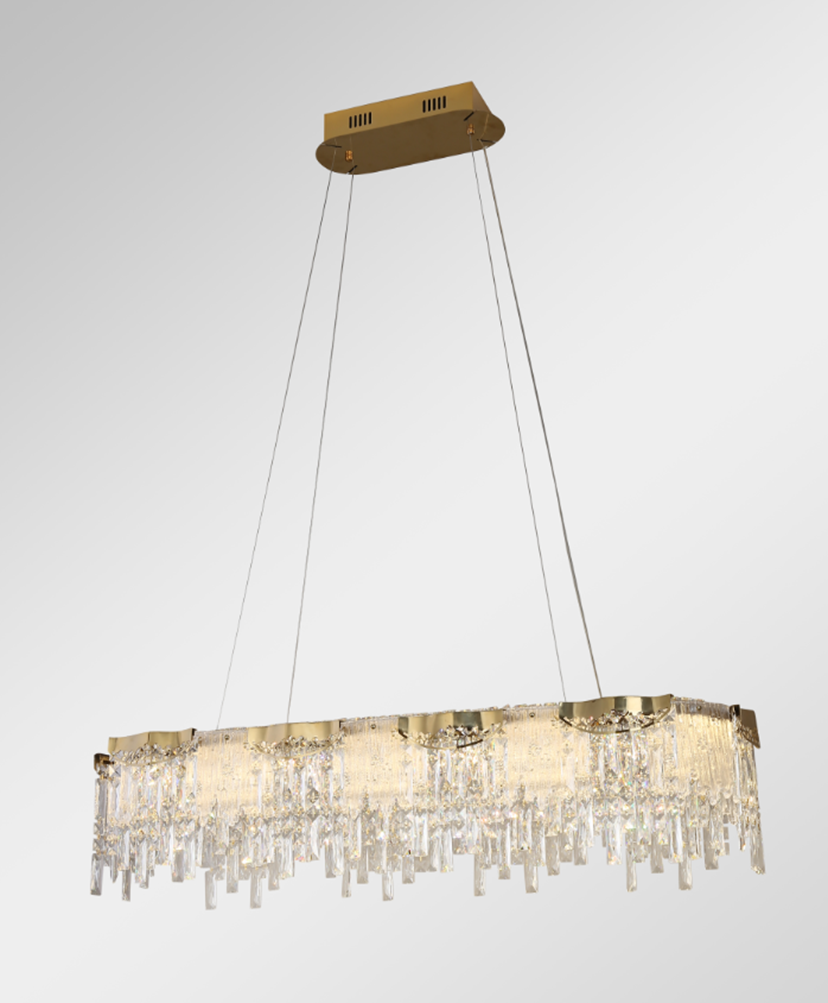 Modern Light Luxury 1 / 2-Tier Round / rectangular Crystal Chandelier in Champagne Gold Finish for Living Room