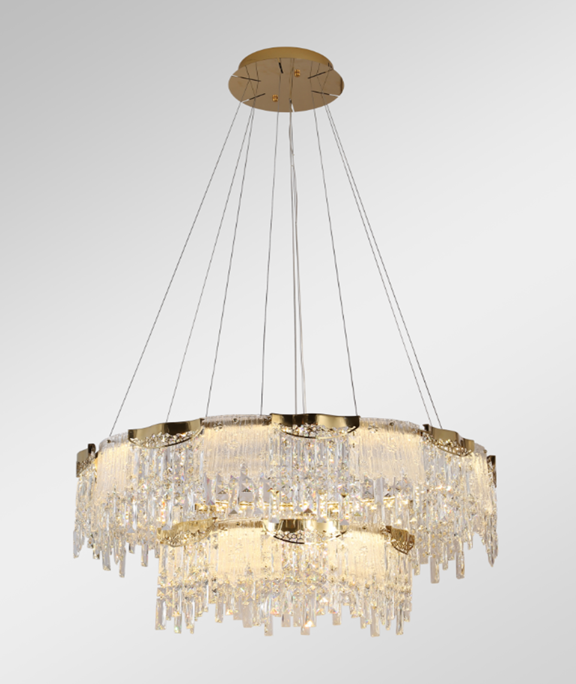 Modern Light Luxury 1 / 2-Tier Round / rectangular Crystal Chandelier in Champagne Gold Finish for Living Room