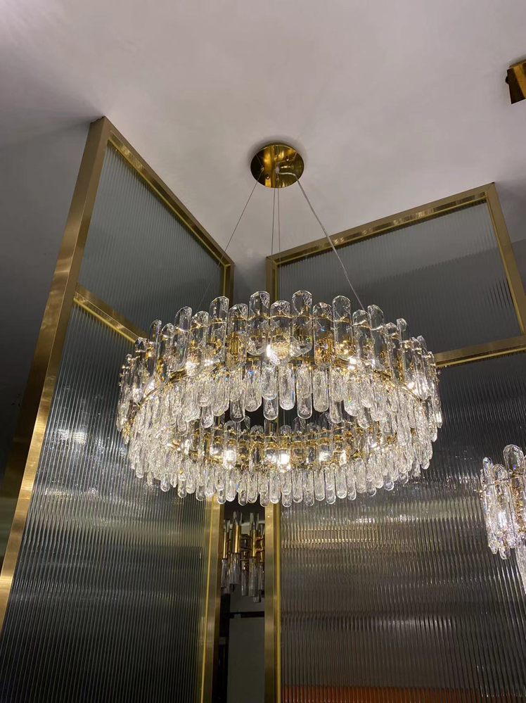 Light Luxury Round / rectangular Clear Crystal Chandelier in Champagne Gold / chrome Finish for Living /