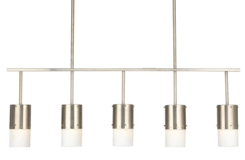 Industrial Antique Silver 5-Light Metal and Glass Chandelier with White Glass Shades for Kitchen Island