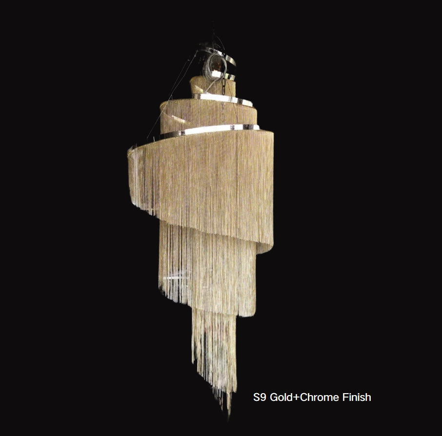 Extra Large Multi-Layered Post-Modern Luxury Metal Chains Chandelier for High-Ceiling Room