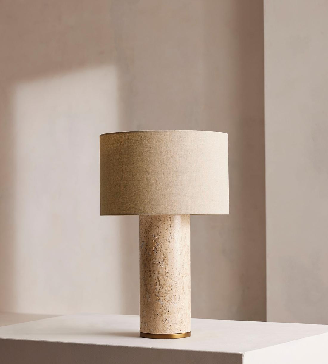 Large Stone Table Lamp with Linen Shade - Erhaus product image 1