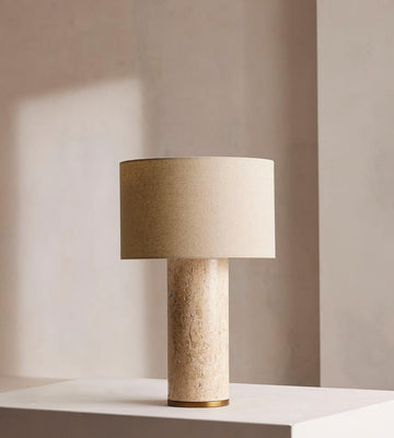 Large Stone Table Lamp with Linen Shade - Erhaus product image 1