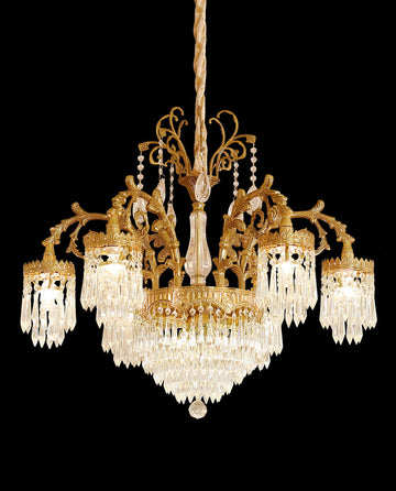 29.5 Inch Wide French Empire Style Brass Crystal Chandelier Gold Living Room Chandelier