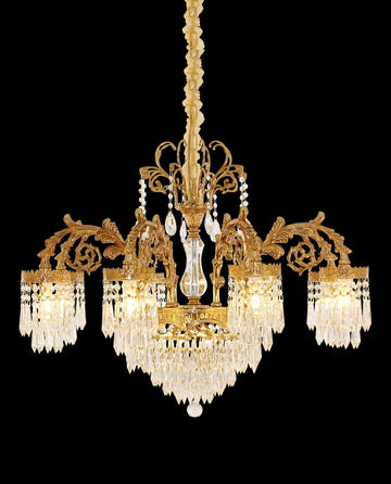 33 Inch Wide French Empire Style Brass Crystal Chandelier Gold Living Room Chandelier
