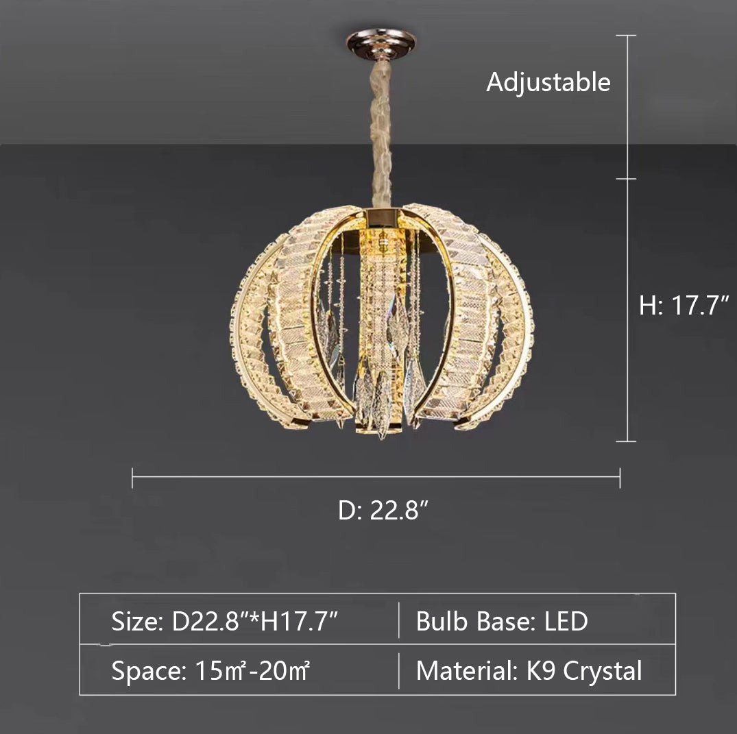 Luxury K9 Crystal Pendant Chandelier with Curved Vacuum Plating Finish, Unique Lantern Shape for Living Dining