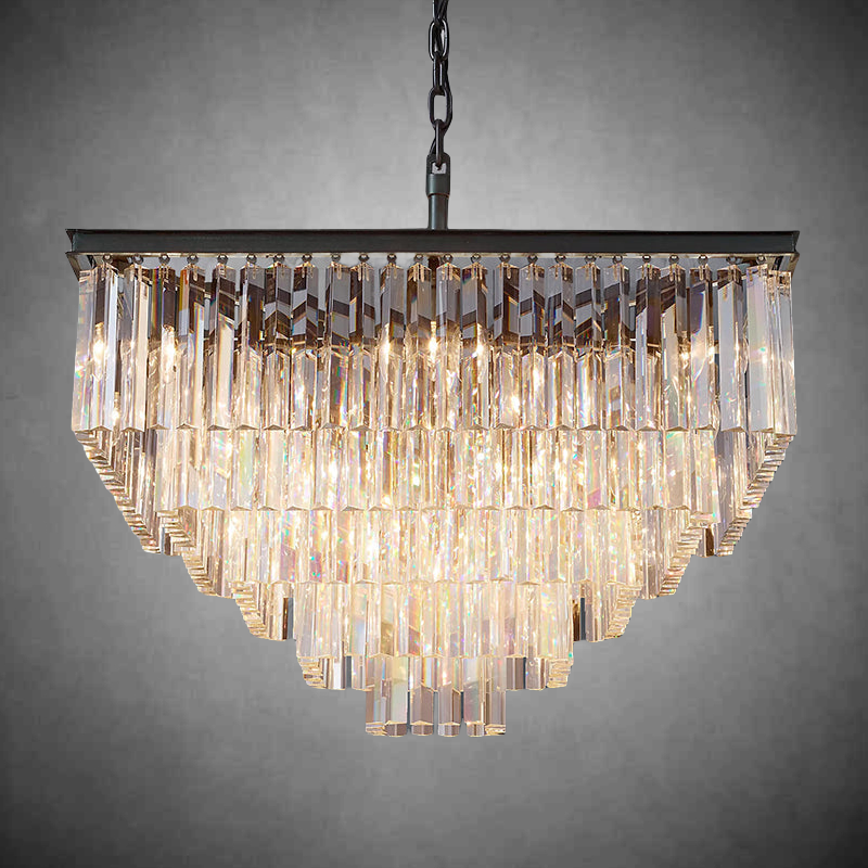 1920s Odaon Art Deco Square Chandelier 34"
