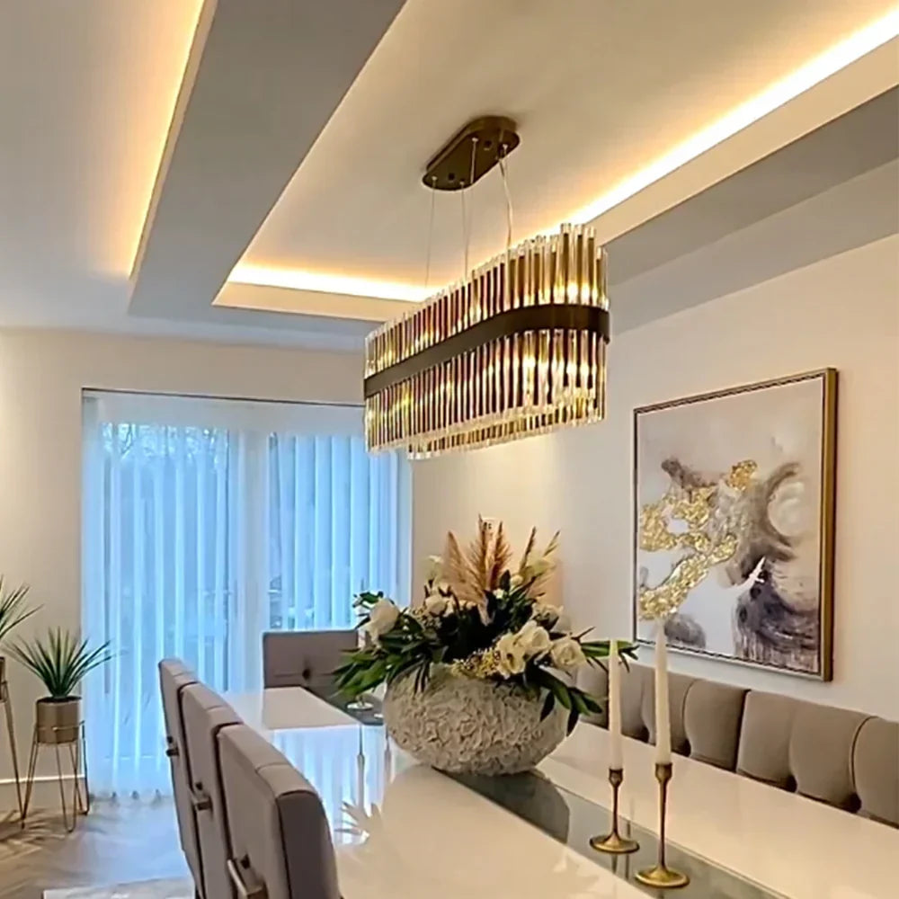 Modern Antique Brass Finish Round & Rectangle Glass Tube Chandelier – High-Quality Materials