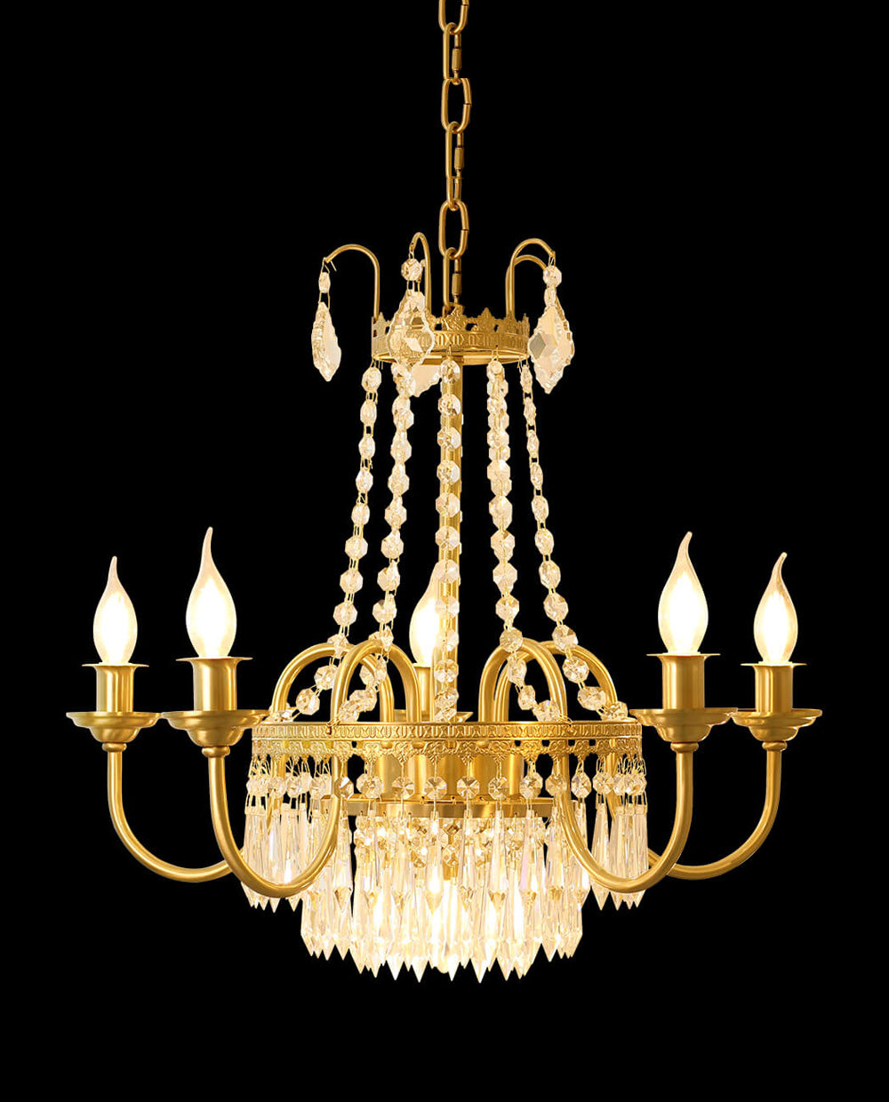Elegant Small French Empire Brass & Crystal Chandelier 25'' W x 22'' H – Ideal for Living Room Dining Nook Entryway