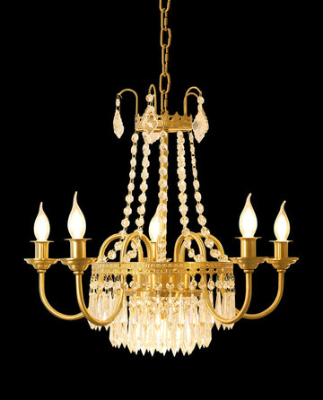 Elegant Small French Empire Brass & Crystal Chandelier 25'' W x 22'' H – Ideal for Living Room Dining Nook Entryway